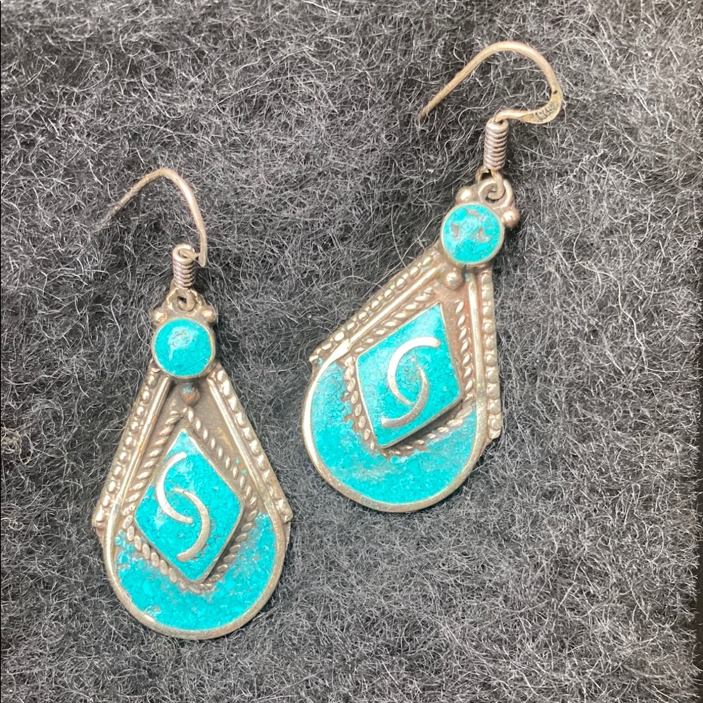 Turquoise Silver Dangle Earrings